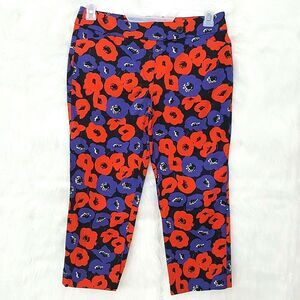 Ann Taylor Capri Pant Womens 6 Red Purple Graphic Floral Crop Zip Summer Work